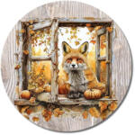Corolla Exp-Imp. Kft Nyomtatott fa tábla koszorú közép - Őszi ablak róka 11, 8cm