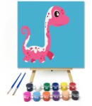  Pink dinó - gyerek számfestő készlet - 20×20 cm (Keretre feszítve)