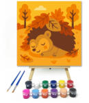 Számfestő Szundikáló Sün az Őszi Levélkupacban - gyerek számfestő készlet - 20×20 cm (Keretre feszítve) (crea6701-20X20-KF)