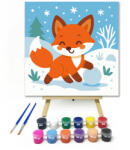 Számfestő Vidám Rókakölyök a Havas Tájon - gyerek számfestő készlet - 20×20 cm (Keretre feszítve) (crea6660-20X20-KF)