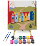  Színes otthonok völgye - gyerek számfestő készlet - 20×20 cm (Keretre feszítve)