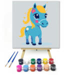  Kék kicsi póni - gyerek számfestő készlet - 20×20 cm (Keretre feszítve)