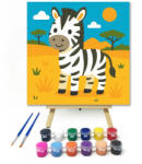  Vidám Zebrakölyök a Szavannán - gyerek számfestő készlet - 20×20 cm (Keretre feszítve)