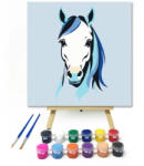  Kék sörényű ló - gyerek számfestő készlet - 20×20 cm (Keretre feszítve)