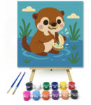  Vidám Vidra a Tóparton - gyerek számfestő készlet - 20×20 cm (Keretre feszítve)