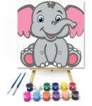 Számfestő Boldog Kiselefánt - gyerek számfestő készlet - 20×20 cm (Keretre feszítve) (szamkid253-20X20-KF)
