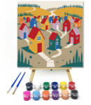 Számfestő Tarka házikók útvesztője - gyerek számfestő készlet - 20×20 cm (Keretre feszítve) (crea_gyerek_374-20X20-KF)