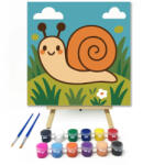 Mosolygós Csiga a Virágos Réten - gyerek számfestő készlet - 20×20 cm (Keretre feszítve)