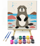  Hód a parton - gyerek számfestő készlet - 20×20 cm (Keretre feszítve)