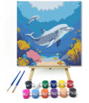 Vidám delfinek - gyerek számfestő készlet - 20×20 cm (Keretre feszítve)