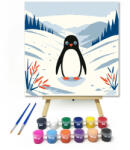  Pingvin a havasban - gyerek számfestő készlet - 20×20 cm (Keretre feszítve)