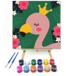  Flamingó Király - gyerek számfestő készlet - 20×20 cm (Keretre feszítve)