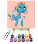  Kék sárkány - gyerek számfestő készlet - 20×20 cm (Keretre feszítve)