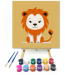  Vidám kis oroszlán - gyerek számfestő készlet - 20×20 cm (Keretre feszítve)