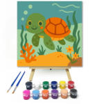 Számfestő Mosolygós Teknősbébi a Tenger Mélyén - gyerek számfestő készlet - 20×20 cm (Keretre feszítve) (crea6672-20X20-KF)