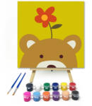  Virágos Maci - gyerek számfestő készlet - 20×20 cm (Keretre feszítve)