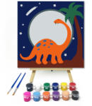  Telihold és Dinó - gyerek számfestő készlet - 20×20 cm (Keretre feszítve)
