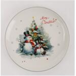  IRIS kerámia tányér, hóemberek a karácsonyfa előtt, "merry christmas" felirat 25 cm (172936)