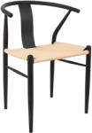King Home Wishbone Metal Szék Természetes Fonott Ülőfelülettel Fekete