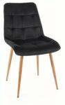 SIGNAL MEBLE Chic D Velvet Fekete Bársony Étkezőszék Tölgy Lábakkal