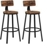 VASAGLE Ipari Bárszék Szett Támlával Rusztikus Barna-Fekete