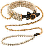 Allure - choker cu perle și lesă - negru