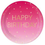 Procos Happy Birthday Golden Pink papírtányér 8 db-os 23 cm FSC (PNN96623)