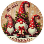  Nyomtatott fa tábla koszorú közép - Piros manók 14, 8cm - papelito