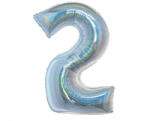  Holographic Silver, Ezüst 2-es szám fólia lufi 76 cm (MLG144734)