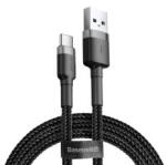 Baseus CAFULE adatkábel (USB - Type-C, 3A, PD gyorstöltő 3.0, 50cm, cipőfűző) FEKETE/SZÜRKECATKLF-AG (112790)
