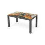  Rattan asztal barna, színesüveg, 150x90cm (BT19)