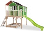 EXIT Toys Căsuță din cedru pe piloni Loft 750 Green Exit Toys mare cu acoperiș impermeabil nisipar și tobogan 2, 28 m verde (ET50082200) Casuta pentru copii