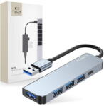 Tech-Protect Hub adaptor 5-in-1 V0 pentru laptop și dispozitive compatibile, 1x USB 3.0 + 3x USB 2.0 + 1x USB-C, gri - vexio