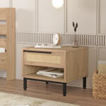 PremiumXL Éjjeliszekrény Kvænangen 43x54x45 cm Tölgyfa És Rattan Hatású