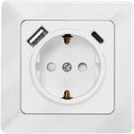 LogiLink Fali Konnektor 1 Aljzat - + 1 Portos USB-A + 1Portos USB-C Töltő, Pa0253