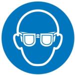  Semn obligativitate purtare ochelari de protectie, Ø 100 mm, folie autoadeziva, SAFETY MARKING (4044589369499)