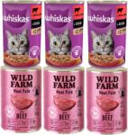 Whiskas WHISKAS Nedves macskaeledel 1+ marhahússal mártásban 3x400g + WILD FARM Pate marhahússal 3x400g