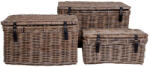 House Nordic Depok tárolókosár, kubu rattan, bőr fogantyúval, szürke, 3 db (4201010) - leziter