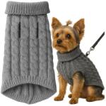 Purlov Szürke meleg kötött garbó pulóver kutyáknak és macskáknak, M méret (00026217)