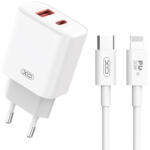 XO Ce12 Dupla Hálózati Töltővég (usb - Type-c) 20w Type-c/lightning Kábellel Fehér