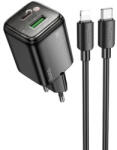 hoco. N52 Monsoon Hálózati Gyorstöltő (usb - Type-c) (pd)20w+qc3.0 Type-c/lightning Kábellel Fekete