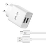 Astrum Pro Dual U24 hálózati töltő 2X USB, 10W, Type-C adatkábellel, fehér