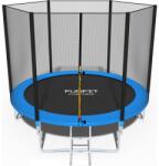 FunFit Trambulina cu plasa si scara acces, diametru 252 cm, maxim 120 kg, picioare duble in U, albastra