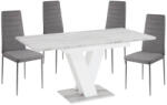  Masiv 4 személyes étkezőszett Coleta székekkel, Fehér Kőmintás - Szürke szövet N