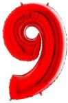  Metálpiros számfólia lufi, magassága 35 cm, születésnapra, 9-es modell
