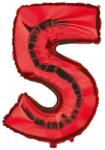  Metálpiros számfólia lufi, magassága 35 cm, születésnapra 5-ös modell