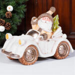 MagicHome MagicHome karácsonyi dekoráció, Mikulás autóban, kerámia, 46, 5 x 19, 5 x 31, 5 cm