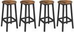 VASAGLE Bárszék Szett 4 Darabos, Konyhai Ülőke, Acélvázzal, 65 cm, Rusztikus Barna És Fekete