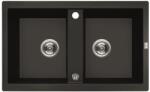 Laveo BARBADOS matt fekete kétmedencés mosogató dugókiemelős helytakarékos szifonnal (OPSRB_720B)