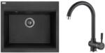 Laveo RIO 6 SZETT egymedencés gránit fekete mosogató szifonnal, csappal, 57x50x21, 5 cm (OPSRT_710RL)